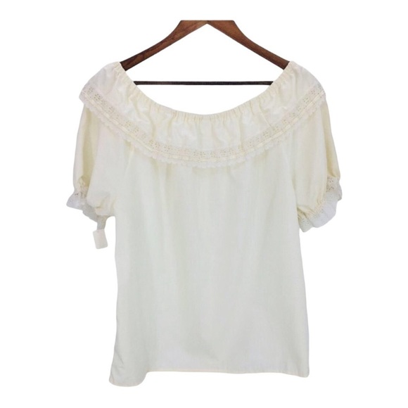 4/$45 AVONDALE Vintage Cream Yellow Off Shoulder Peasant Top Medium NWT - Picture 2 of 8